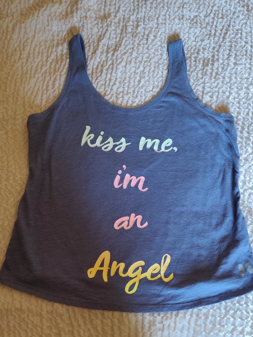 Victoria's Secret "kiss me, i'm an Angel" Blue scoop back Tank Top Size M